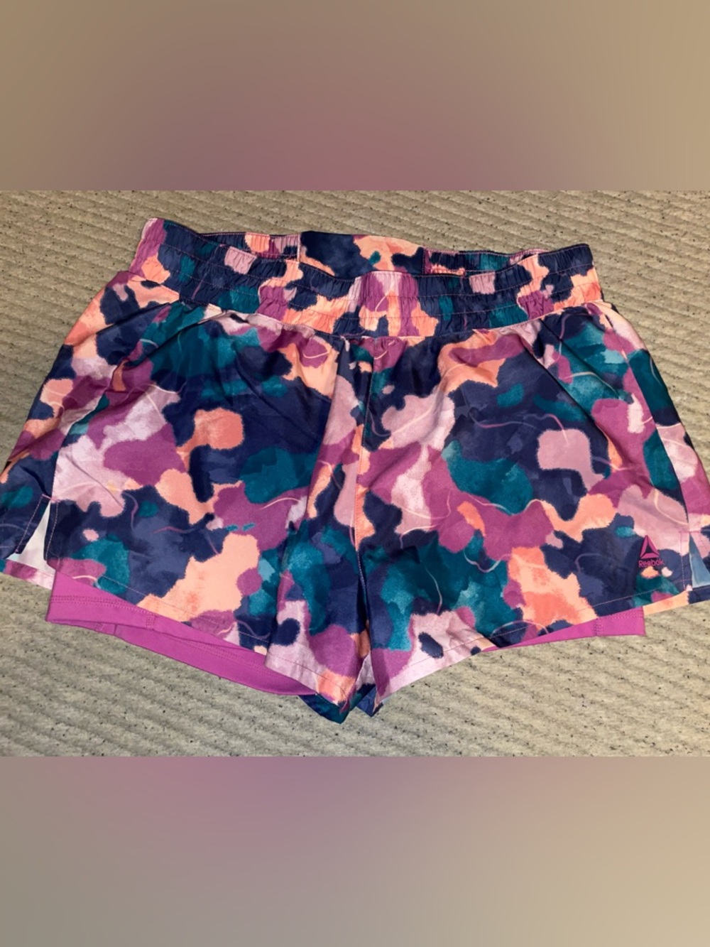 Reebok Women's Pink, Purple & Teal Camo Athletic Shorts
